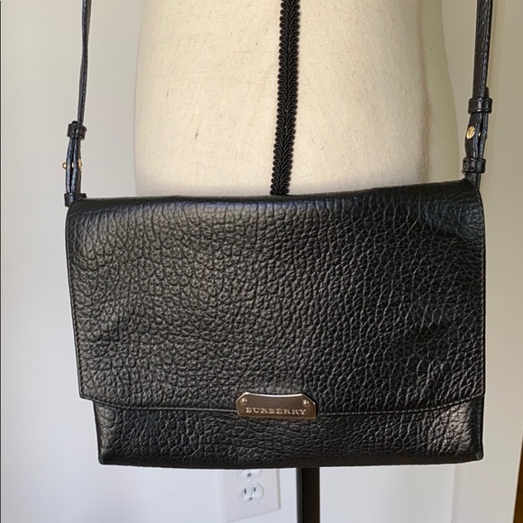 Burberry Black Pebbled Leather Crossbody Authentic - Picture 1 of 11